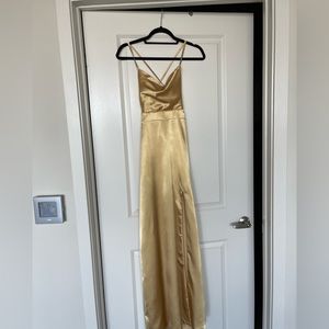 La Mira Satin Evening Dress Gold